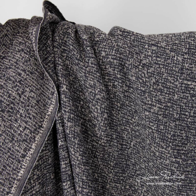 Washed linen cotton jacquard fabric in black and natural mix
