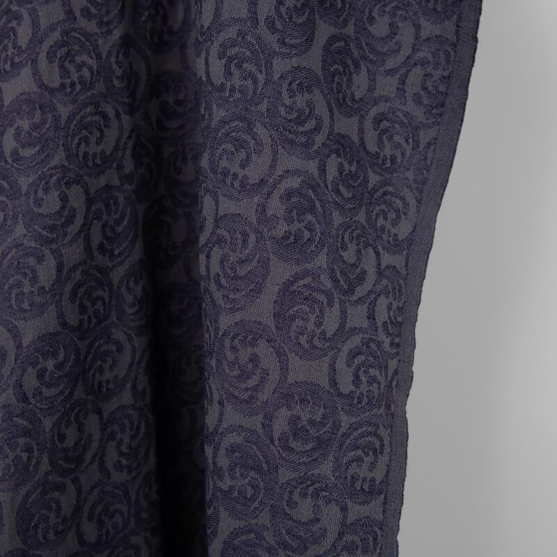 Washed linen cotton fabric grey and cobalt blue jacquard, fabric edge