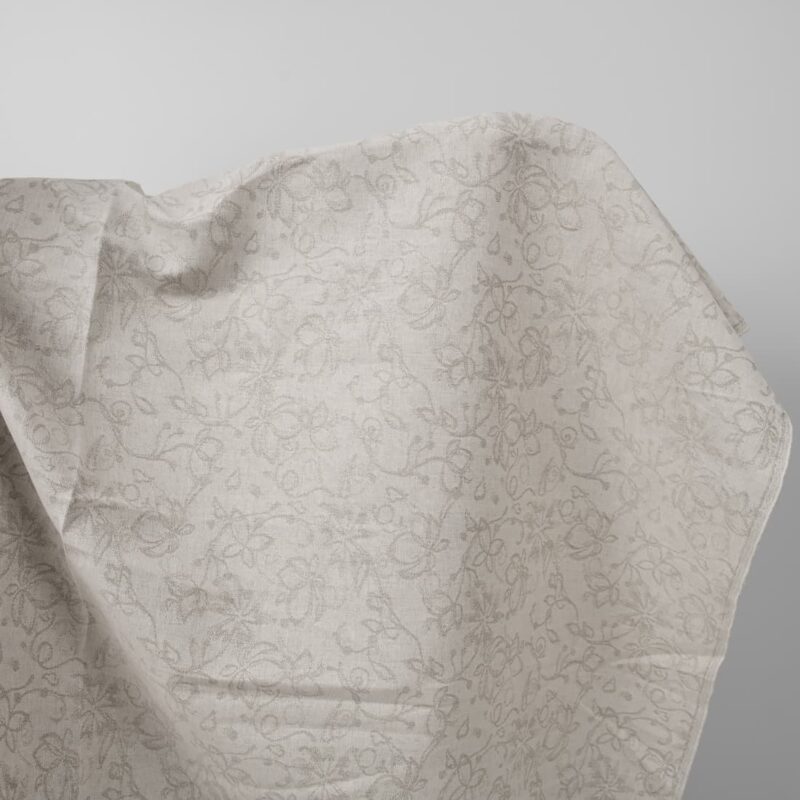 Natural colour linen cotton jacquard fabric with flowers