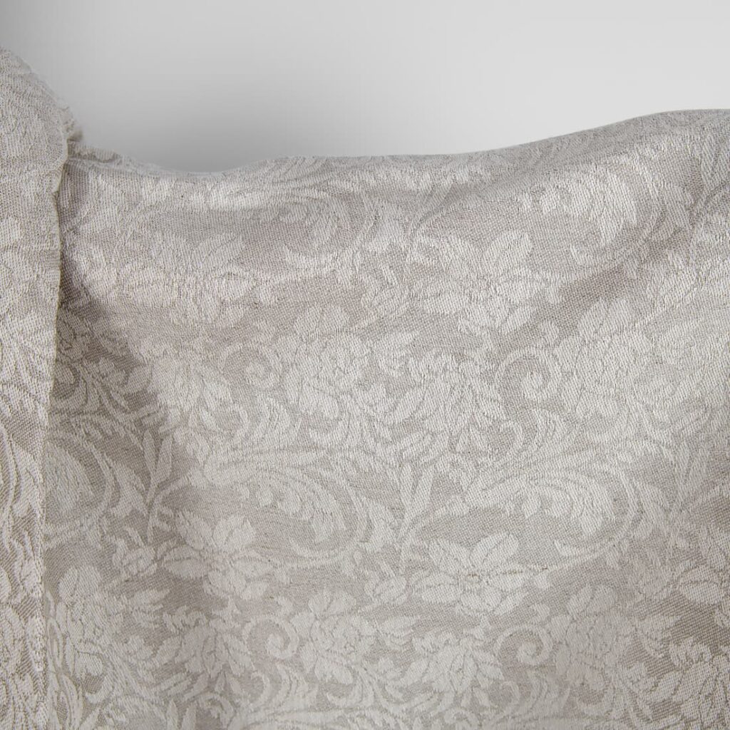 Halbleinen naturgrau Jacquard florales Motiv 4 Undyed linen and white cotton fabric with flowers product photo