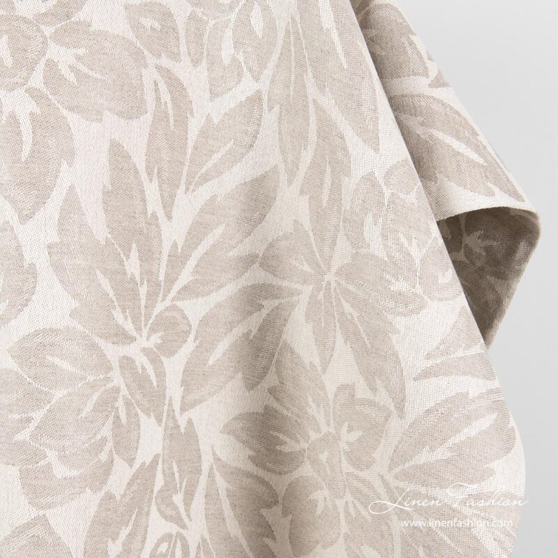 Light grey linen cotton fabric in flower pattern