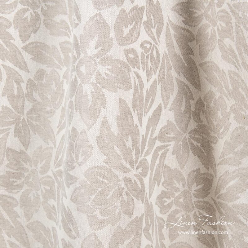 Light grey linen blend flower pattern fabric