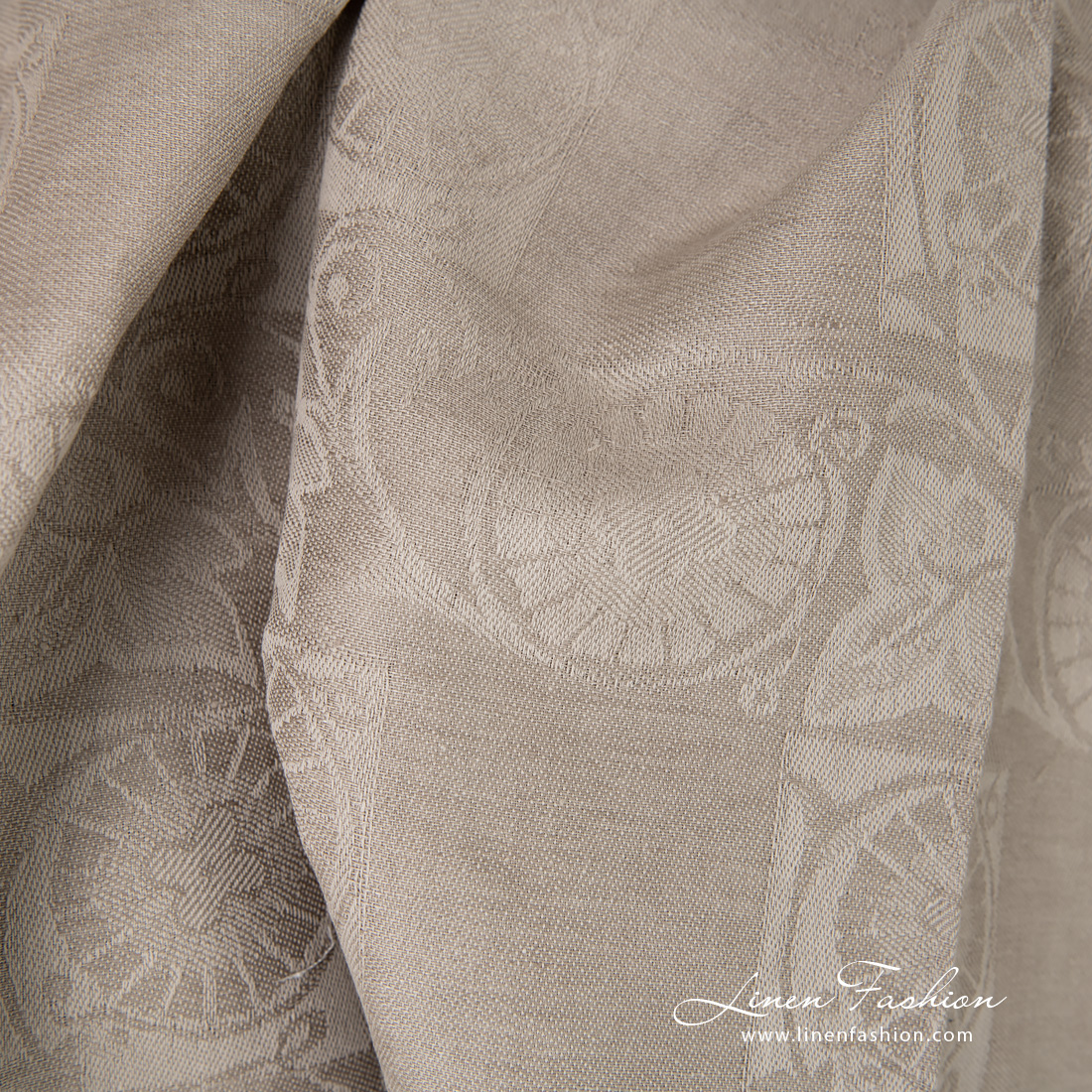 Linen cotton brownish jacquard fabric in checks