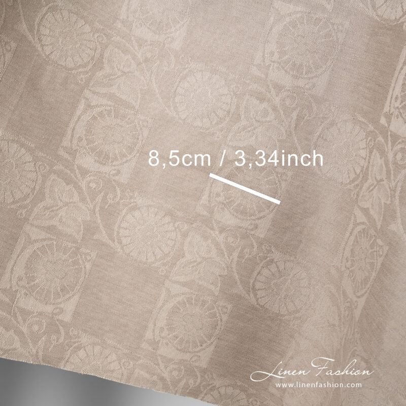 Linen cotton brownish jacquard fabric in checks with flower motif