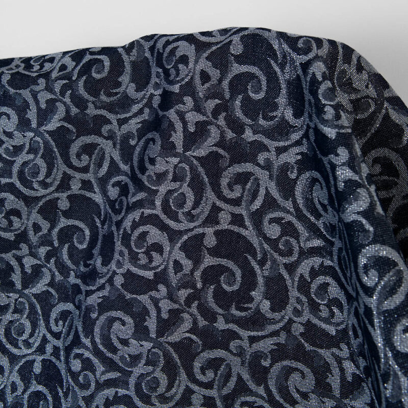 Leinen-Baumwollstoff blau und grau Jacquard silberglänzend – Bild 2