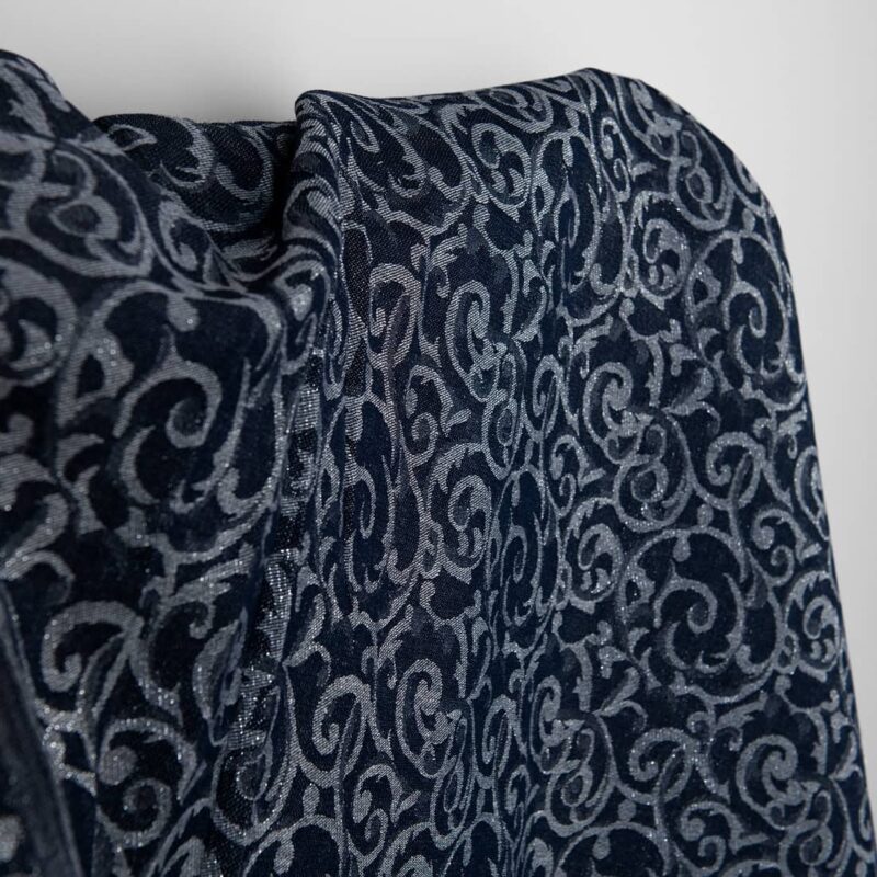 Leinen-Baumwollstoff blau und grau Jacquard silberglänzend – Bild 3