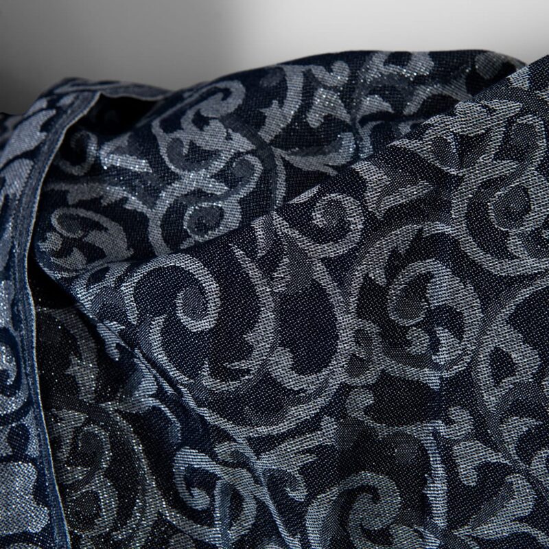 Leinen-Baumwollstoff blau und grau Jacquard silberglänzend – Bild 4