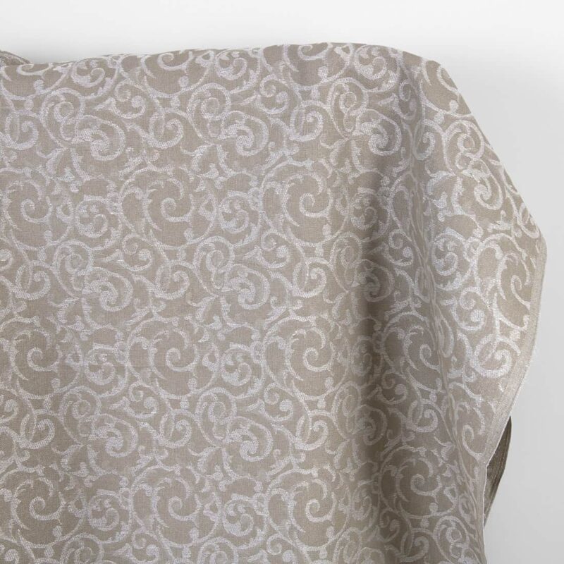 Leinen-Baumwollstoff beige und weiß Jacquard silberglänzend