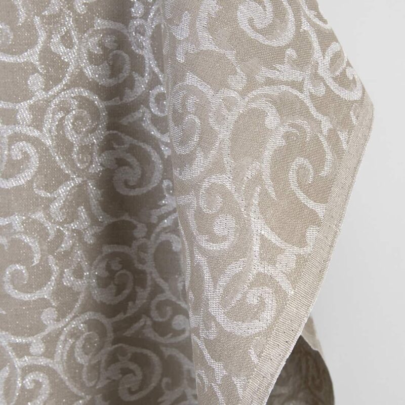 Leinen-Baumwollstoff beige und weiß Jacquard silberglänzend – Bild 2