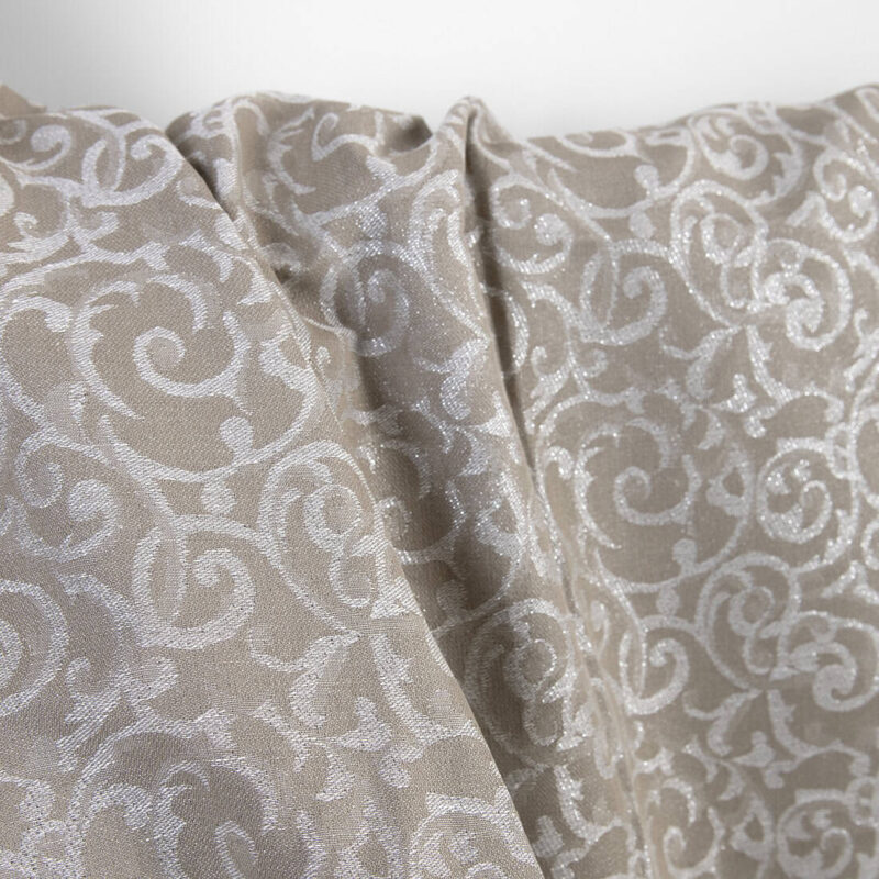 Leinen-Baumwollstoff beige und weiß Jacquard silberglänzend – Bild 3