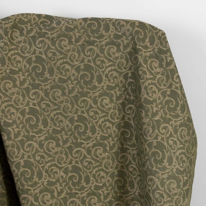 Leinen-Baumwollstoff grün, naturfarben Jacquard goldglänzend