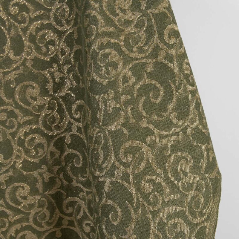 Leinen-Baumwollstoff grün, naturfarben Jacquard goldglänzend – Bild 2