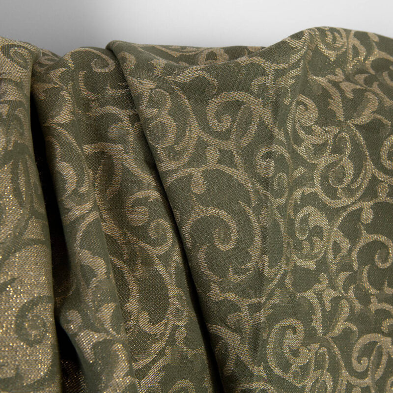 Leinen-Baumwollstoff grün, naturfarben Jacquard goldglänzend – Bild 3