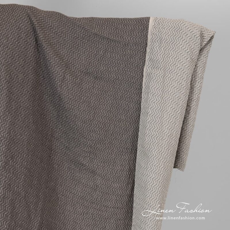 Grey zig zag linen fabric, washed.
