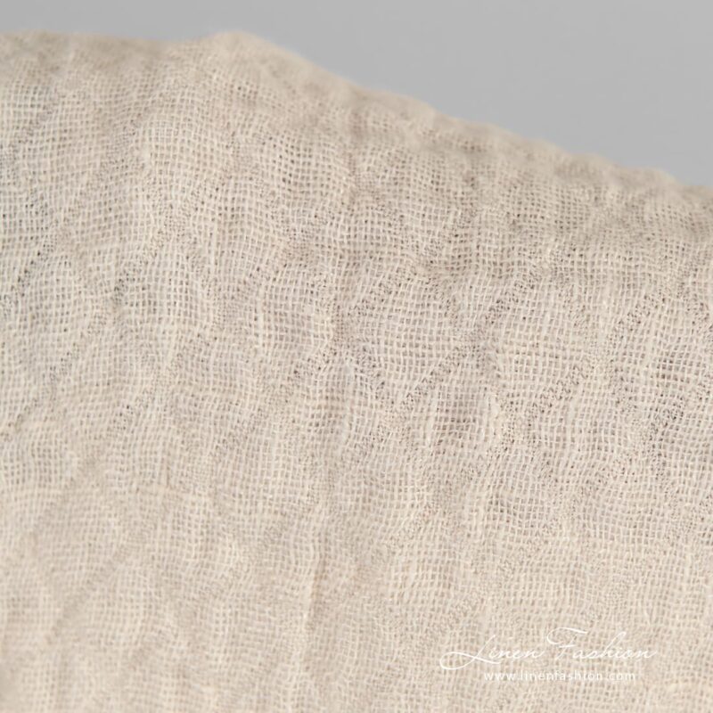 Light cream jacquard linen fabric in rhombus