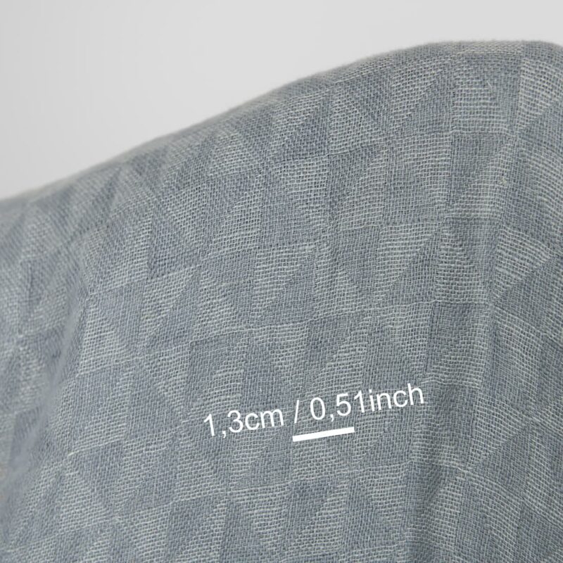 Washed linen fabric grey jacquard triangle pattern, with measurements