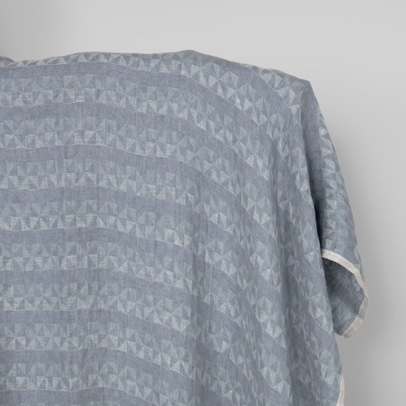 Washed linen fabric grey violet jacquard triangle pattern