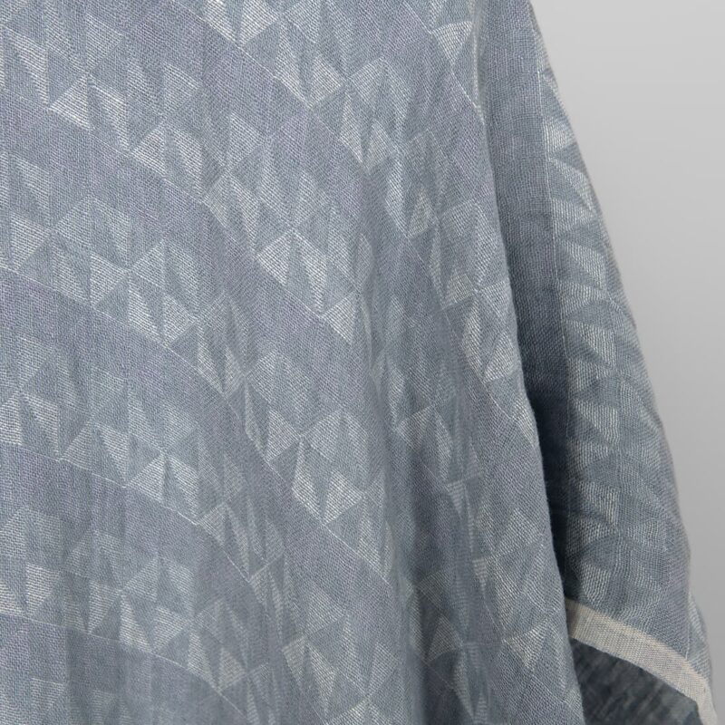 Washed linen fabric grey violet jacquard triangle pattern, 100% linen