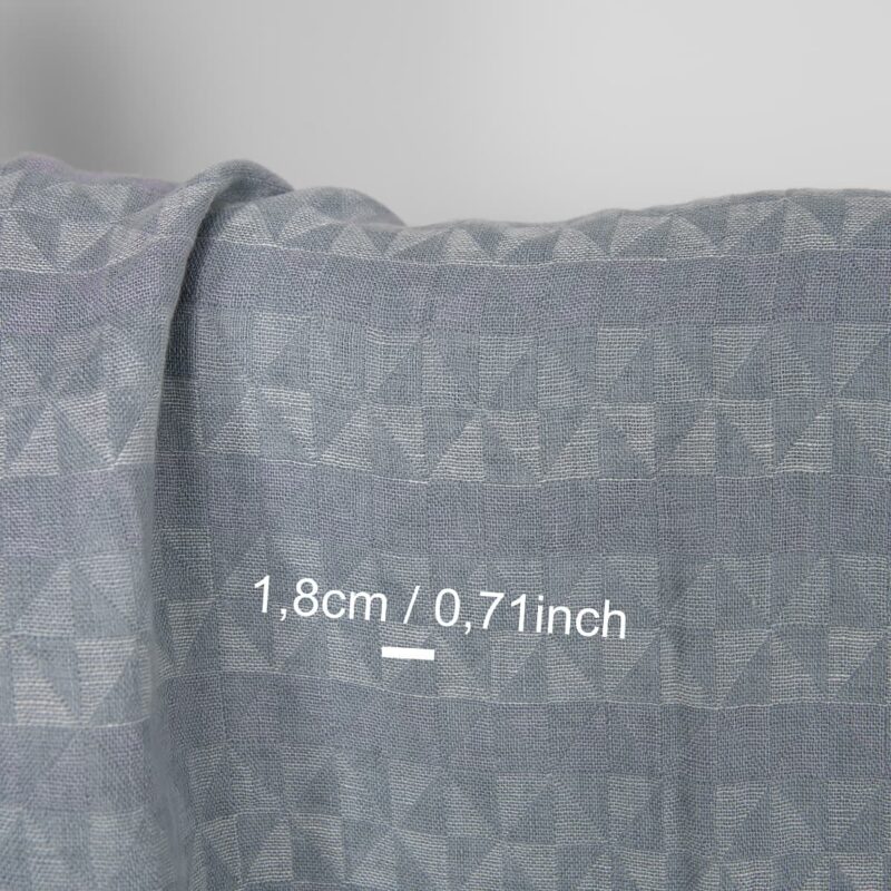 Washed linen fabric grey violet jacquard triangle pattern, with measurements