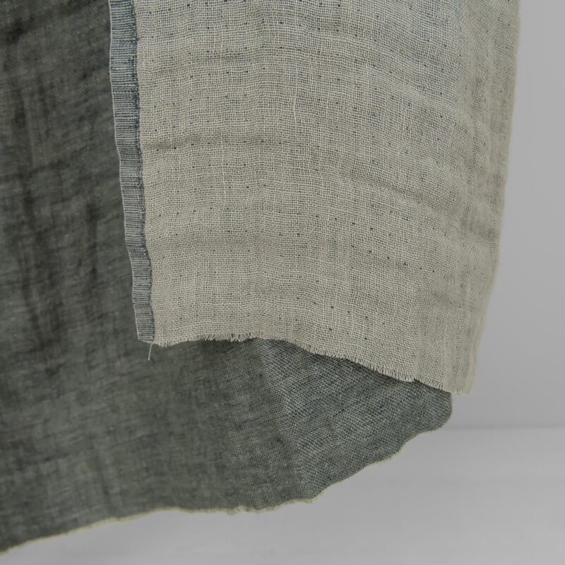Washed linen fabric greyish blue colour double-sided close edge view