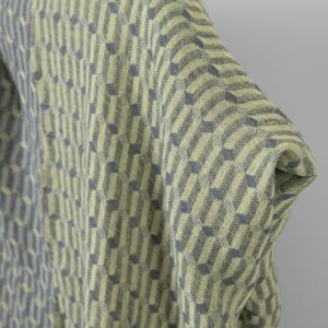 Leinenstoff grau-hellgelb gemustert gewaschen 6 Washed linen fabric grey yellow geometric pattern, jacquard