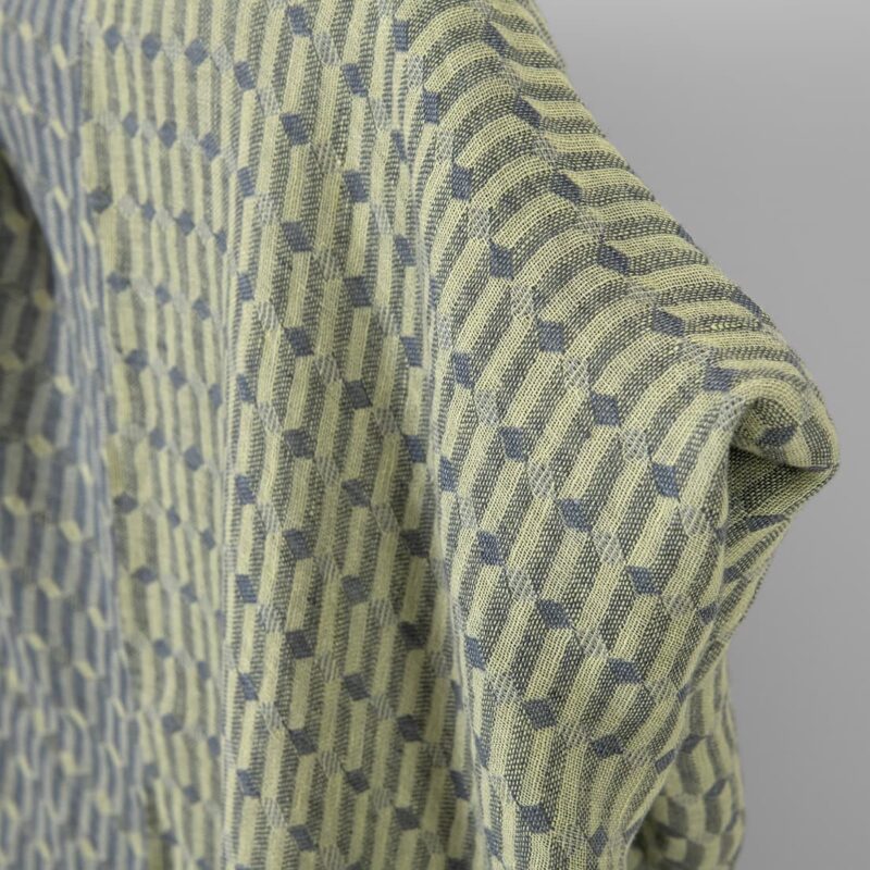 Washed linen fabric grey yellow geometric pattern, jacquard