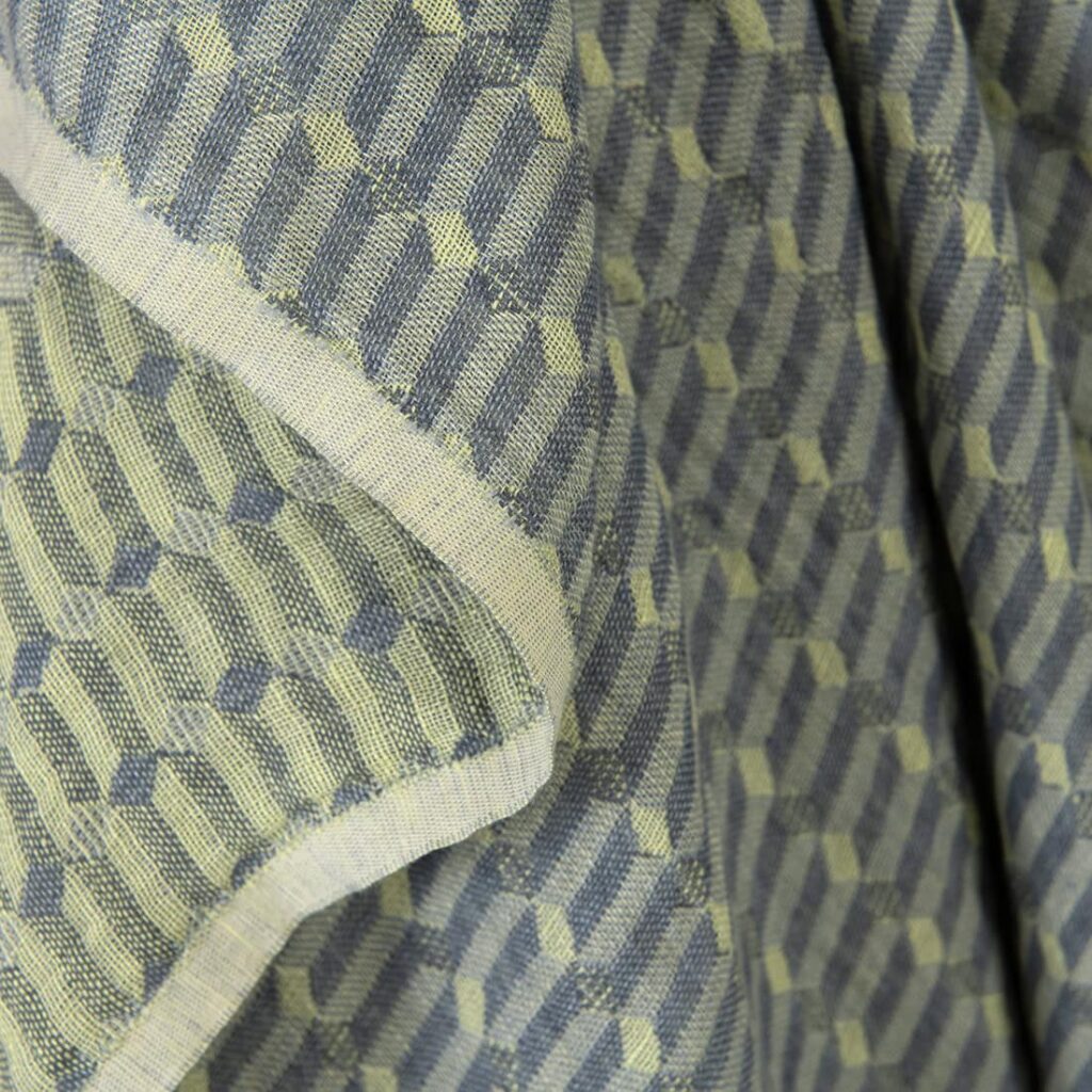 Leinenstoff grau-hellgelb gemustert gewaschen 3 Washed linen fabric grey yellow, double-layer