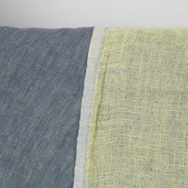 Washed linen fabric grey yellow double-sided, pure linen