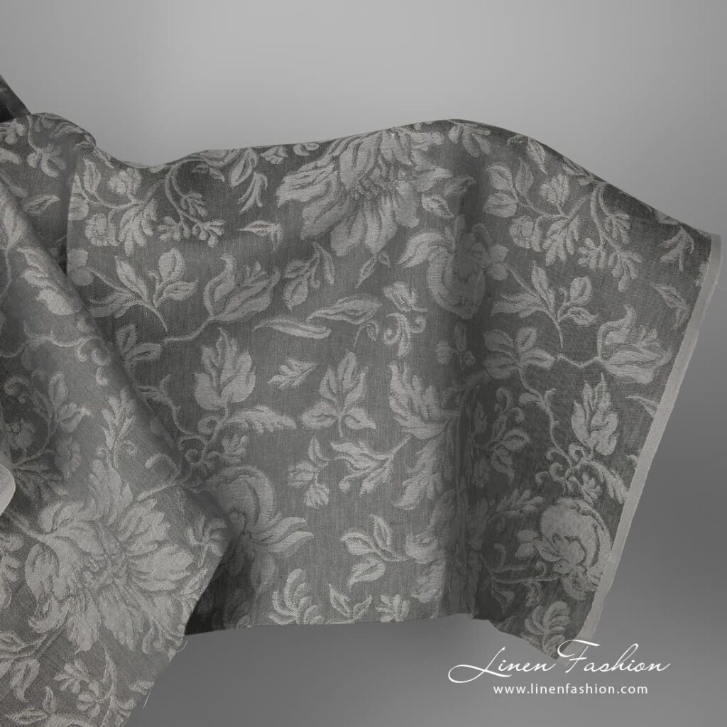 Linen jacquard grey fabric floral pattern main