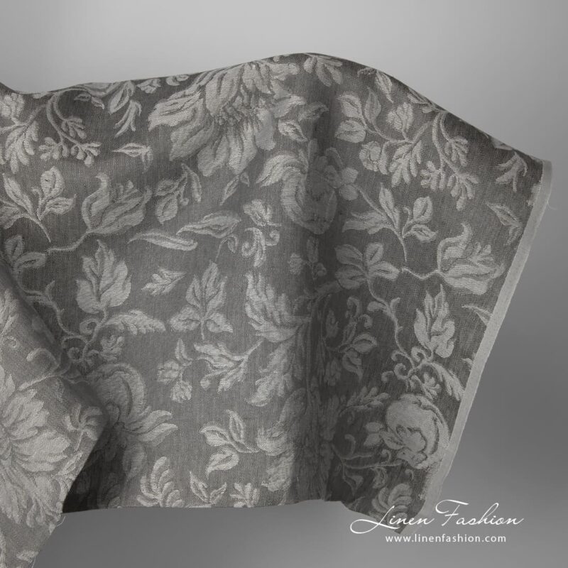 Linen jacquard grey fabric floral pattern product photo