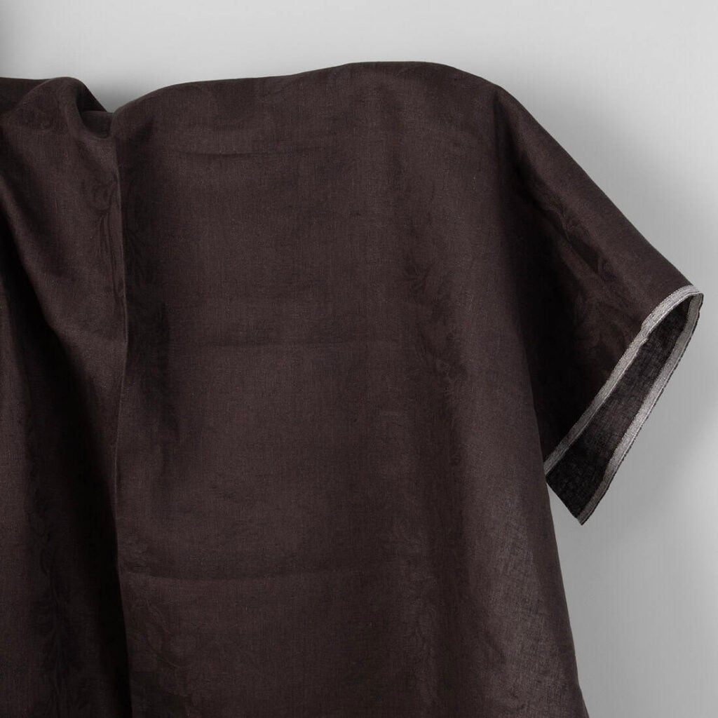 Brown jacquard linen fabric, floral pattern