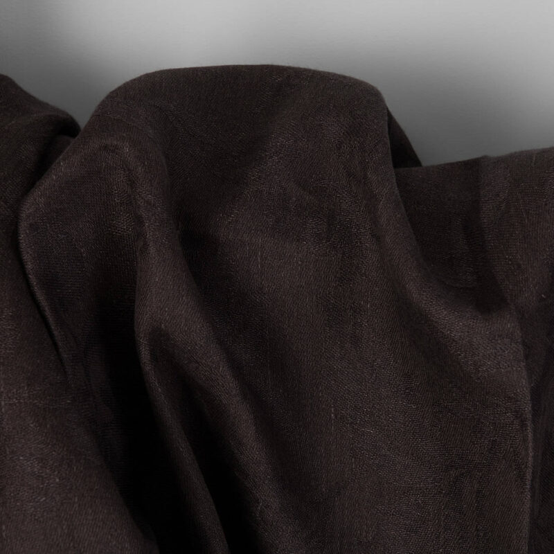 Brown linen fabric with flowers and leaves