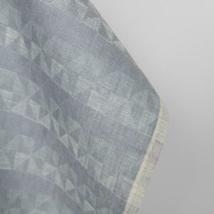 Linen fabric grey violet jacquard triangle pattern, fabric edge