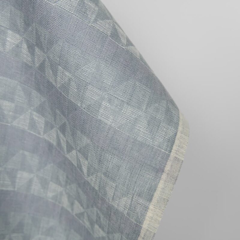Linen fabric grey violet jacquard triangle pattern, fabric edge