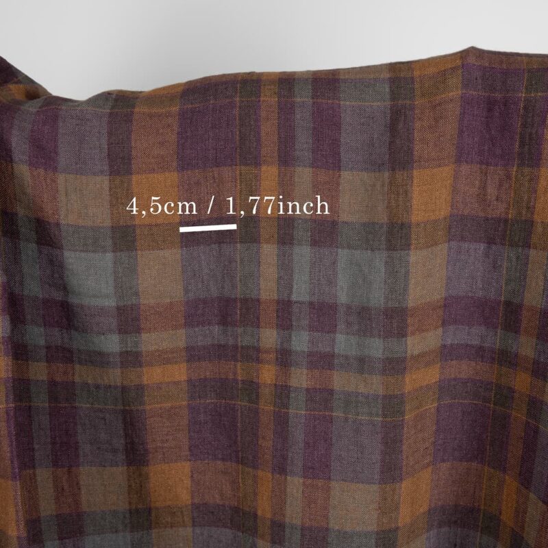 Purple plaid washed linen fabric with measurements
