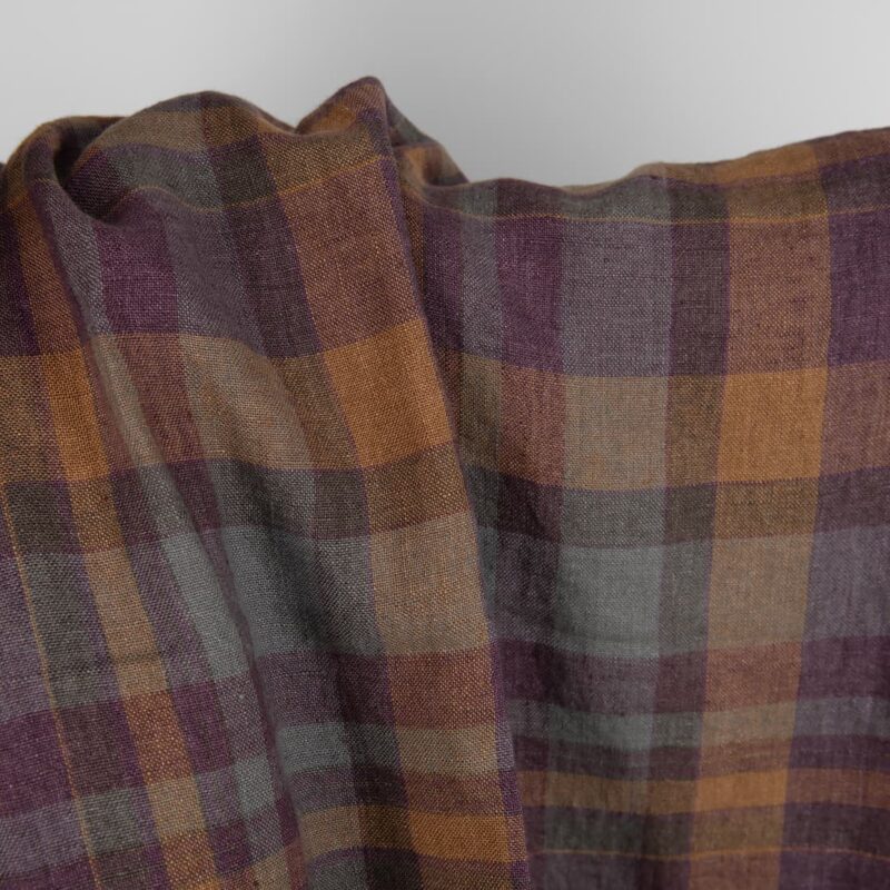 Purple plaid washed linen fabric texture