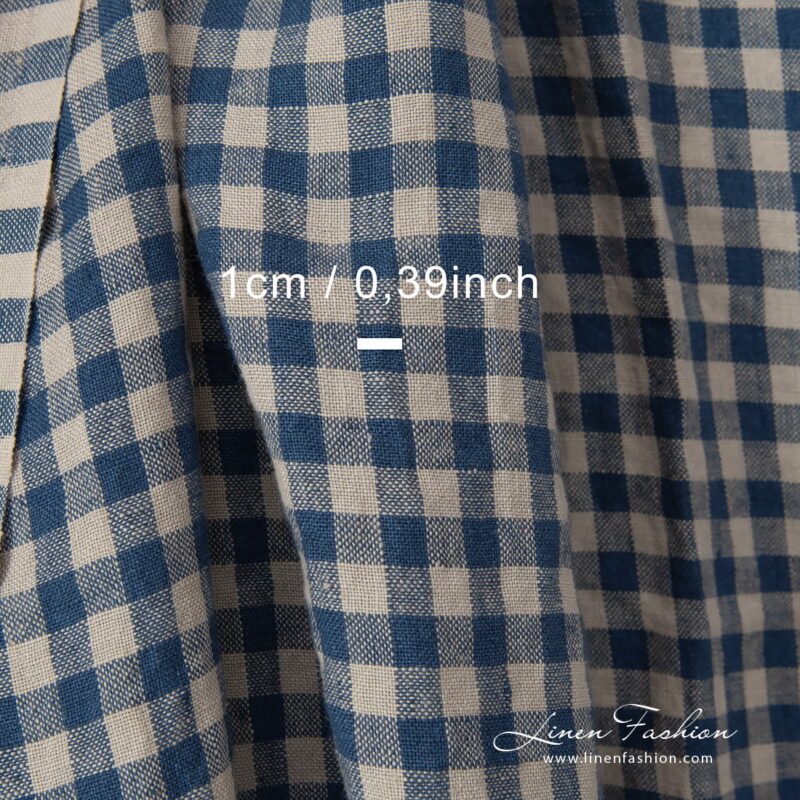 linen blue sand checks, 1cm.