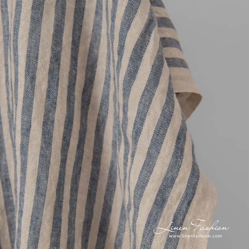 linen striped blue fabric, heavy quality.