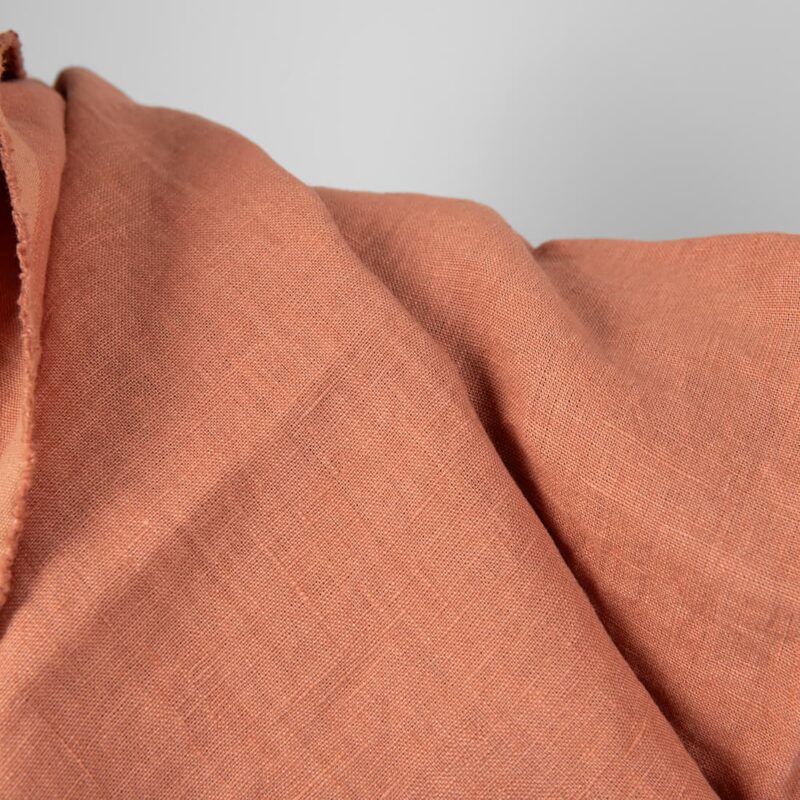 Washed linen fabric coral nude colour product detail photo