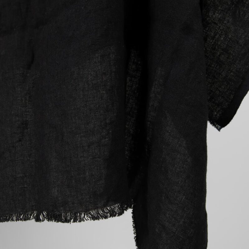 Washed heavy linen fabric black colour edge view