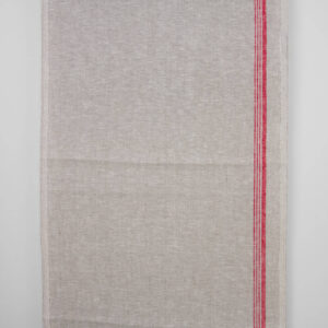Leinen-Küchentücherstoff hellgrau mit roten Streifen 5 Narrow linen towel fabric in beige
