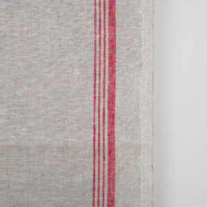 Leinen-Küchentücherstoff hellgrau mit roten Streifen 6 Narrow linen towel fabric in beige, with red stripes on one edge