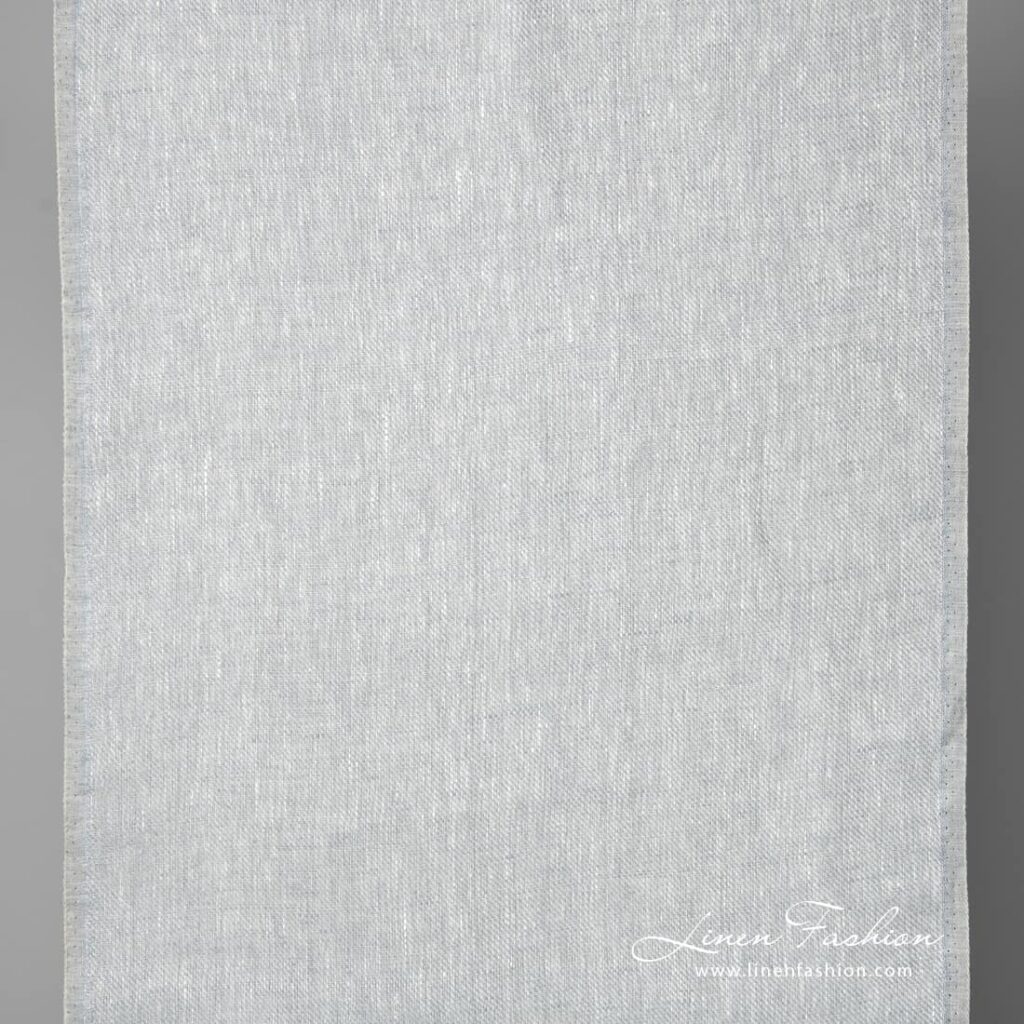 Narrow linen fabric in white-grey melange