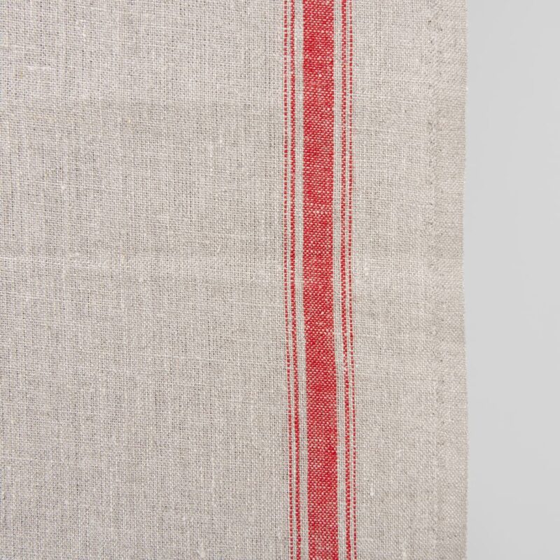 Narrow linen fabric natural grey colour with red stripes product photo detail