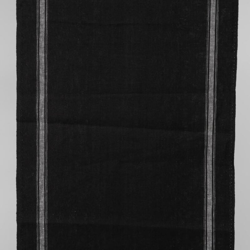 Narrow linen fabric black colour with white stripes