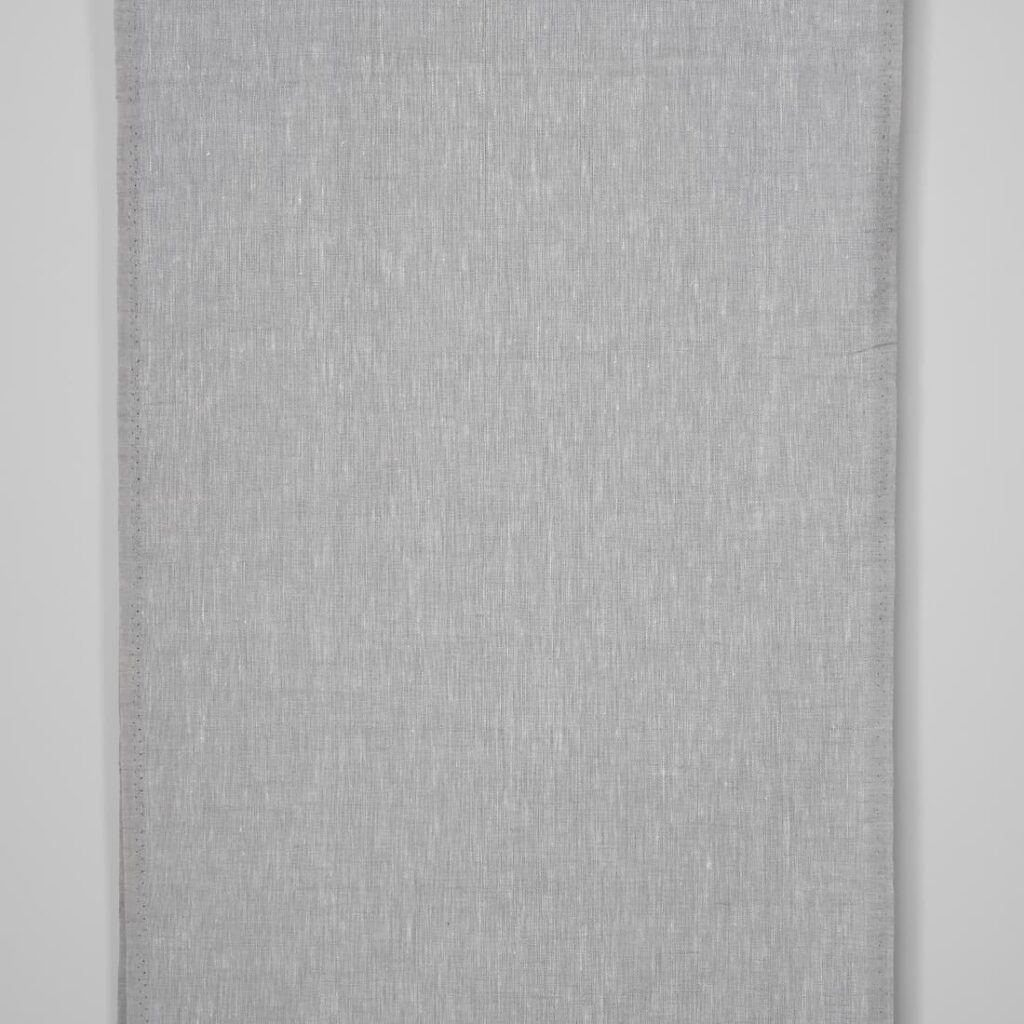 Narrow linen fabric in white and grey melange
