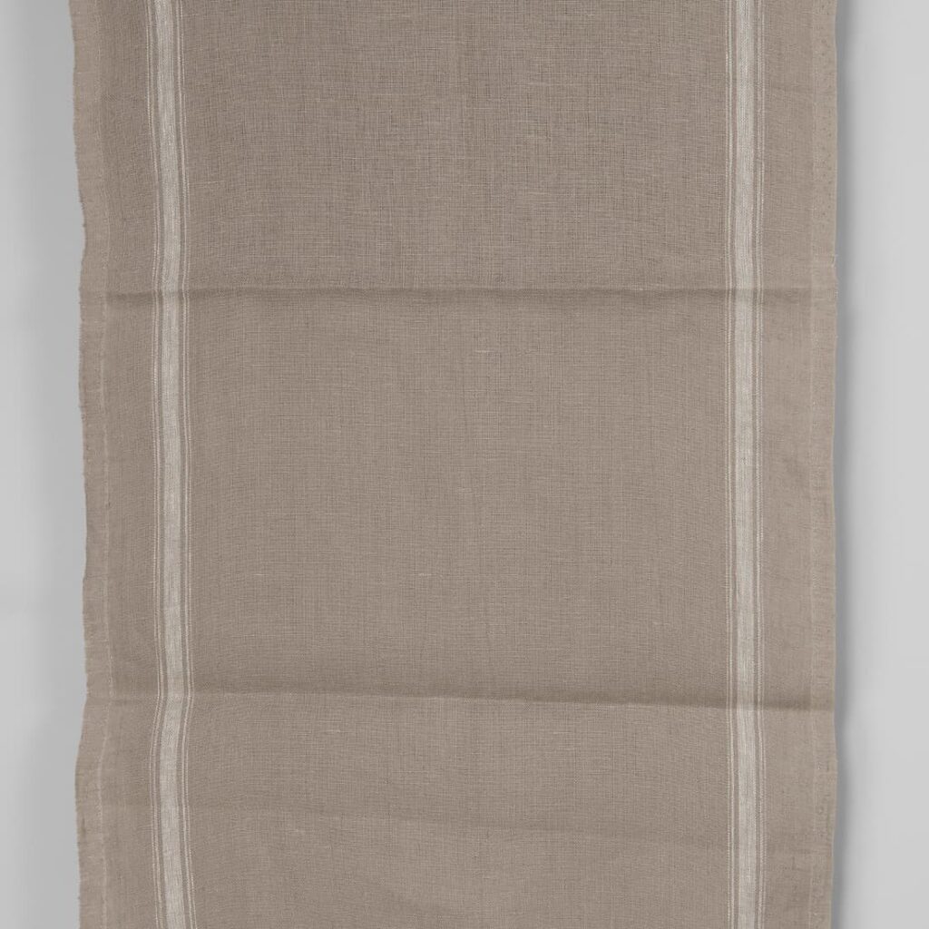 Narrow linen fabric brownish-grey white stripes on sides