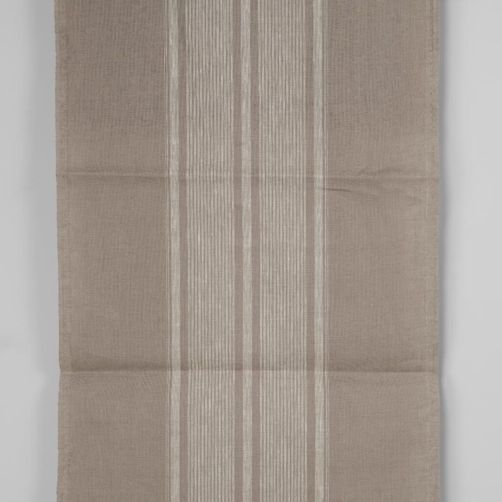 Narrow linen fabric brownish-grey with white center stripes