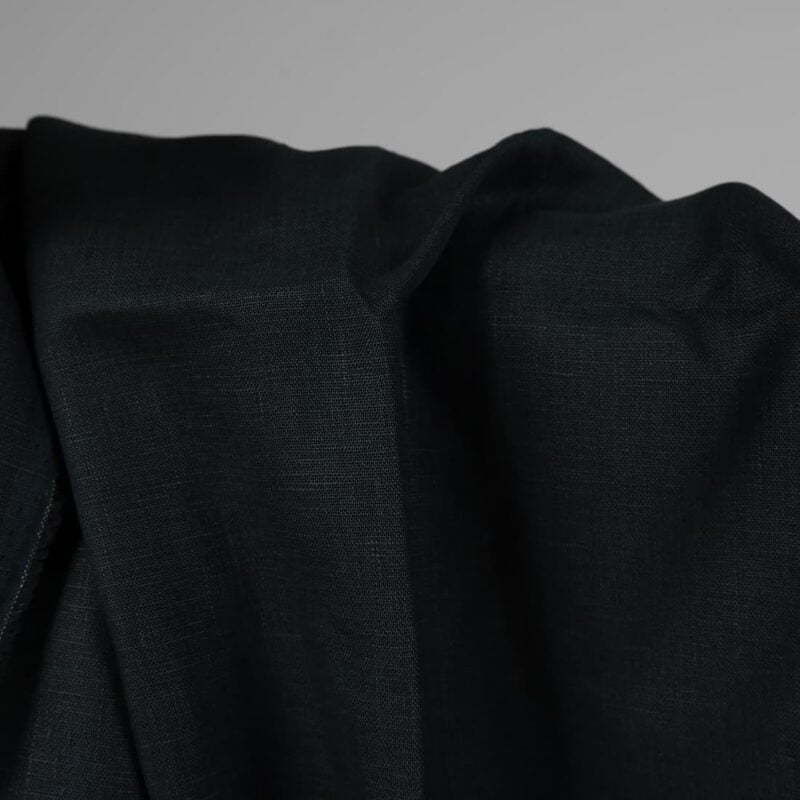 Heavy linen fabric dark blue colour close up detail