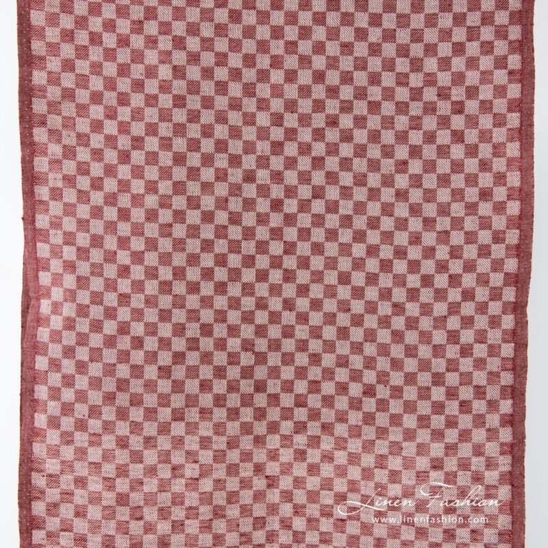 Bordeux colour checked narrow linen cotton fabric.
